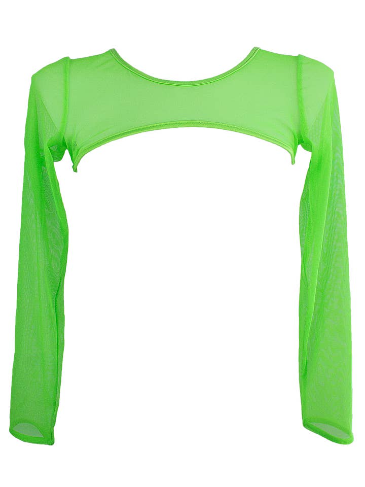 Super Crop Top Long Sleeve Sheer Mesh / SUPER CROP Neon Lime for wholesale by EXES LINGERIE