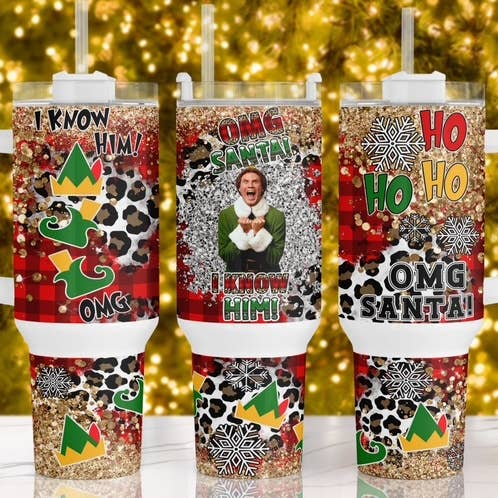 KB & Co. - Vente Gourde/bouteille isotherme - Motif de guépard de Noël en forme de lutin - Gobelet 40 oz