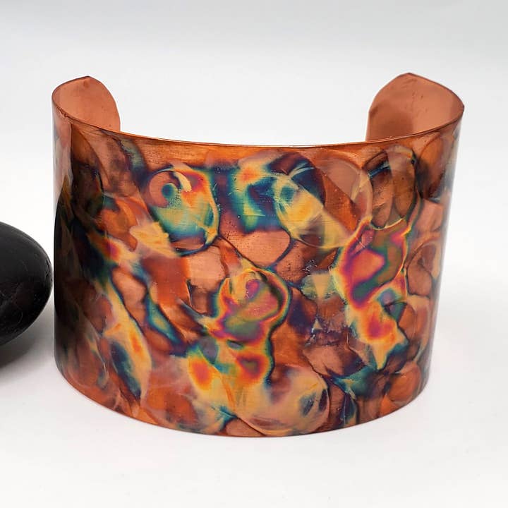 Large Flame Paint Copper Cuff for wholesale by Covaly Artisan Jewelry
