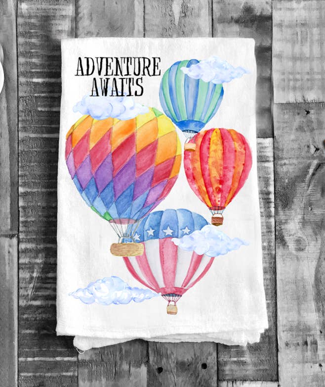Avery Lane Gifts – Großhandel Geschirrtücher – Heißluftballons Adventure Awaits Mehlsack Geschirrtuch