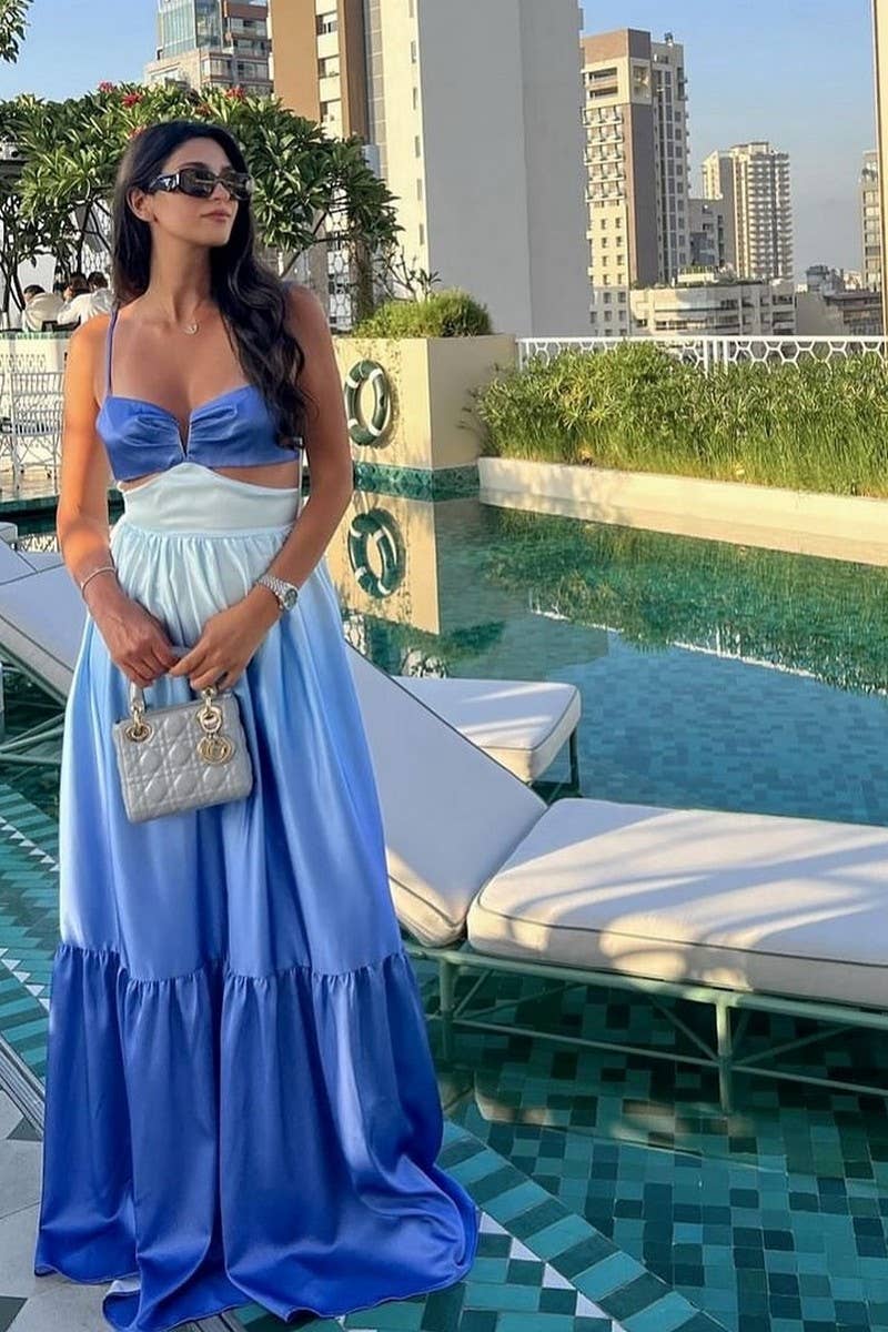 BLUE CWDMD4149_GRADIENT COLOR SUSPENDER LONG DRESS for wholesale on Faire1