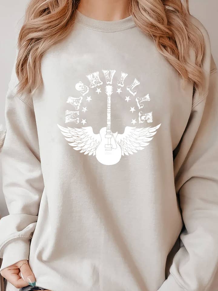 Nashville Guitar Band, sweat-shirt unisexe à col rond pour la vente par Top Avenue