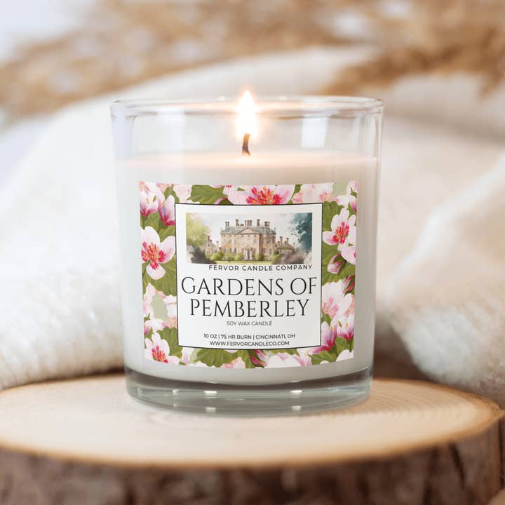 Fervor Candle Company - Wholesale Jar/Filled Candle - Gardens of Pemberley 10oz Soy Wax Book Inspired Candle