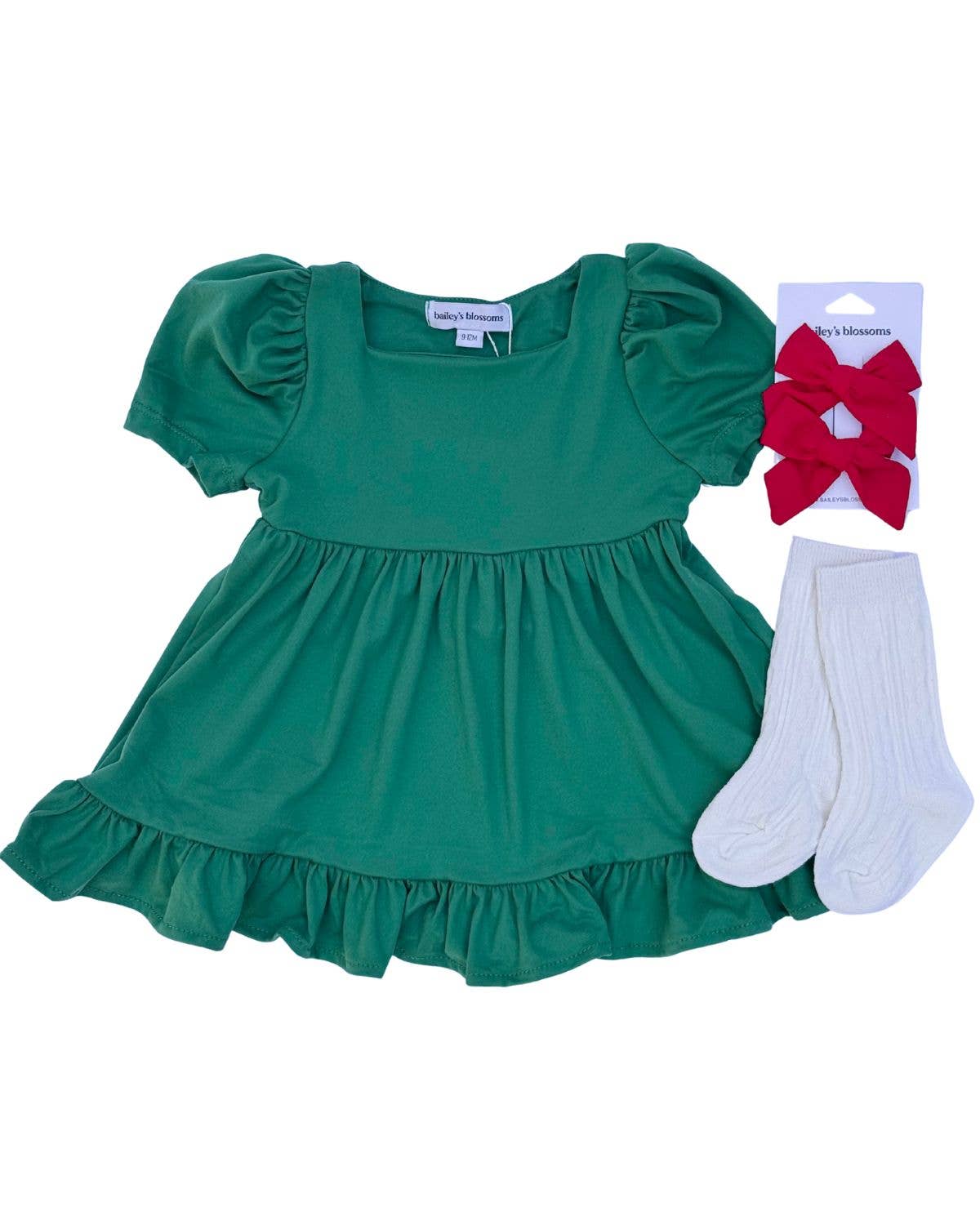 Bailey's Blossoms – wholesale Dress – Kids – Phoebe Ruffle Dress - Christmas Green2