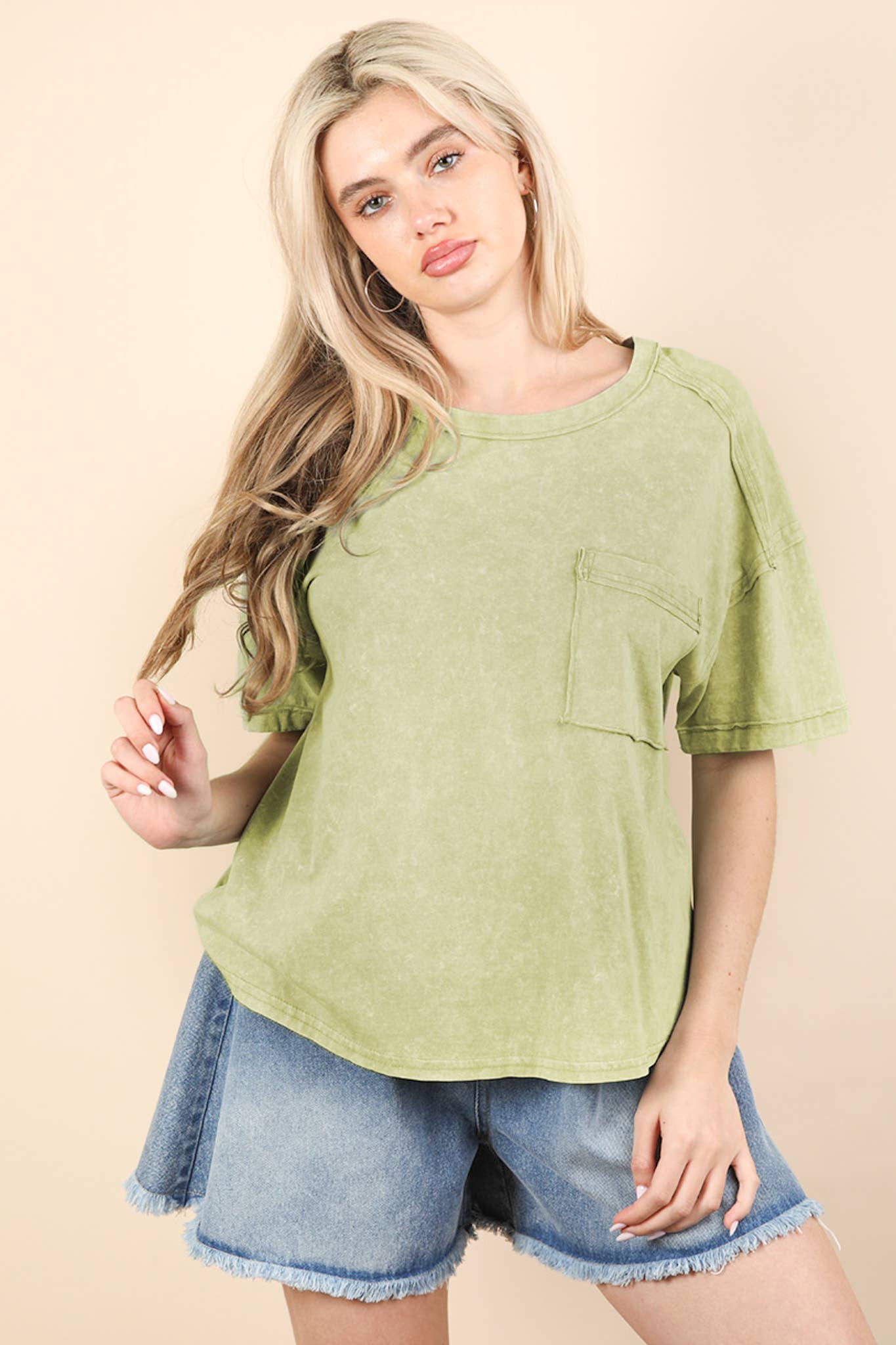 VERY J - Wholesale Knit Top - Women's - NT11108-Mineral Washed Knit Top with Pocket10