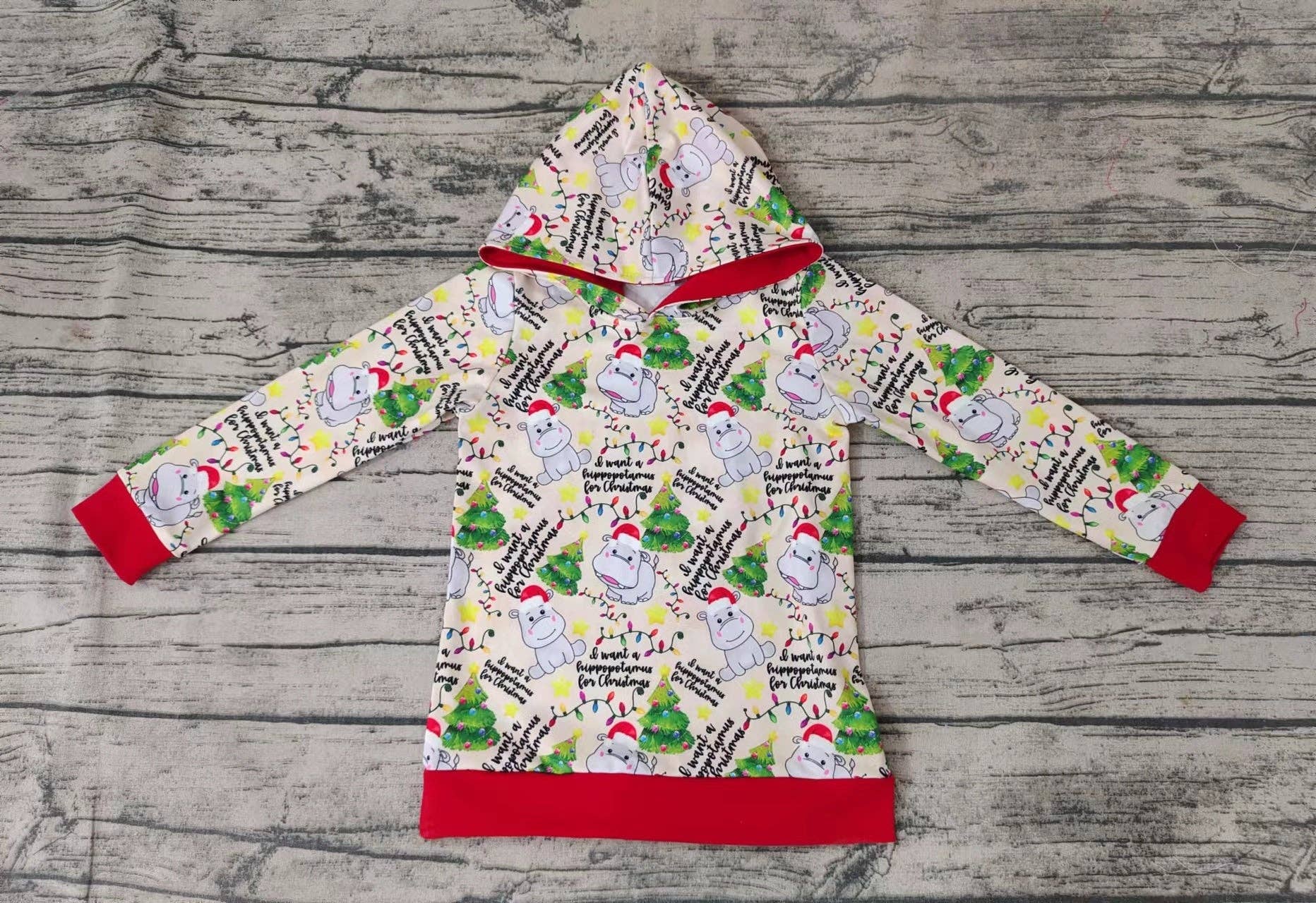 Aier Wholesale - Wholesale Hoodie - Kids - Baby girls hooded Christmas hippo long sleeve tops1