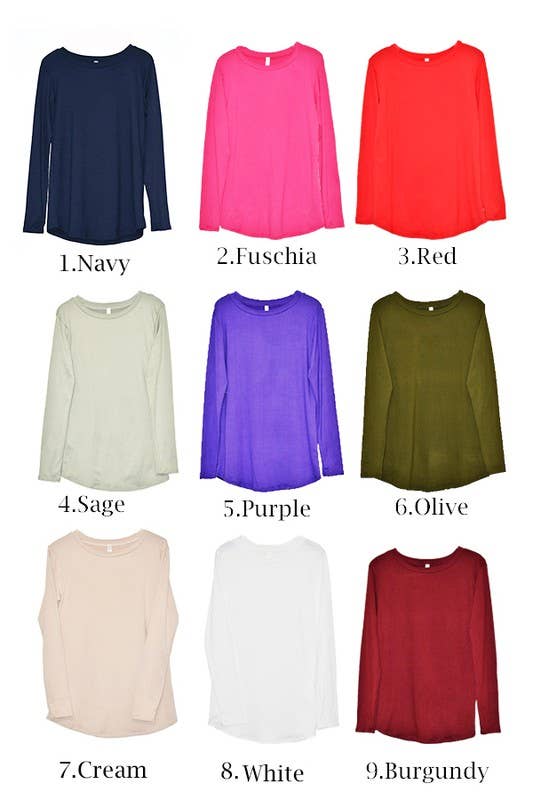 Burgundy Apparel - Vente Tunique – femme - NOUVEAU HAUT BASIQUE À MANCHES LONGUES AVEC BAS ARRONDI SOLIDE32