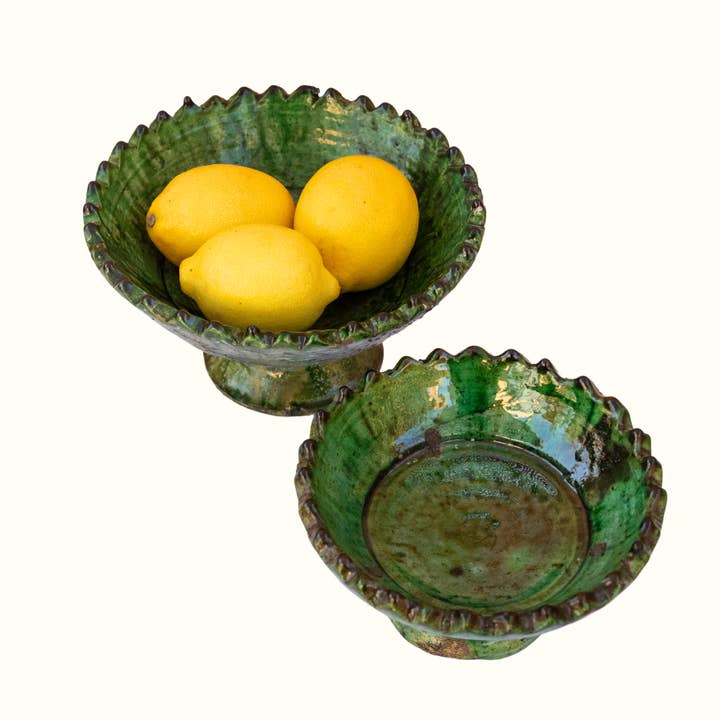 Maison Berber - Wholesale Decorative Plate/Dish/Bowl - Tamegroute Green Glazed Pedestal Bowl - 4 Sizes