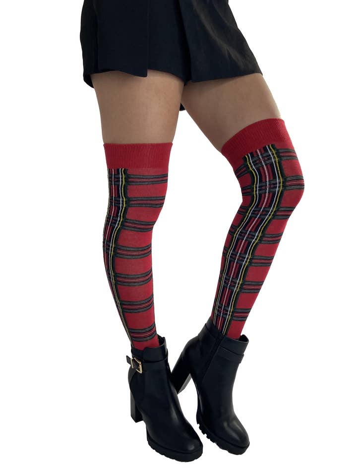 Tartan Over The Knee Socks for wholesale by Pamela Mann