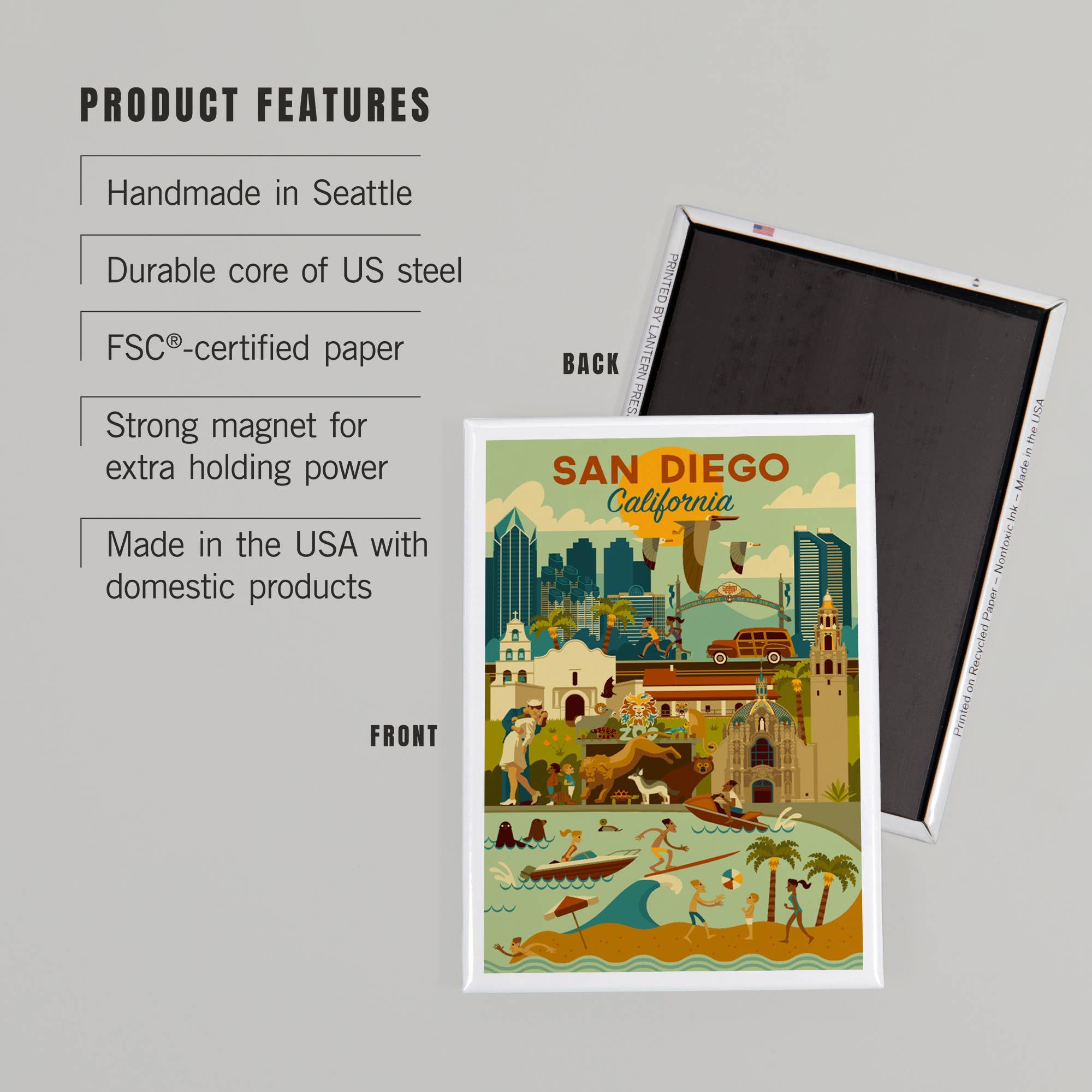 Lantern Press - Wholesale Magnet - MAGNET San Diego, California, Geometric2