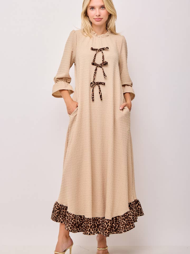 Celeste Clothing - Wholesale Dress - Women's - WOMEN'S PLUS SIZE MAXI DRESS -LEOPARD CONTRAST AND BOWS 23