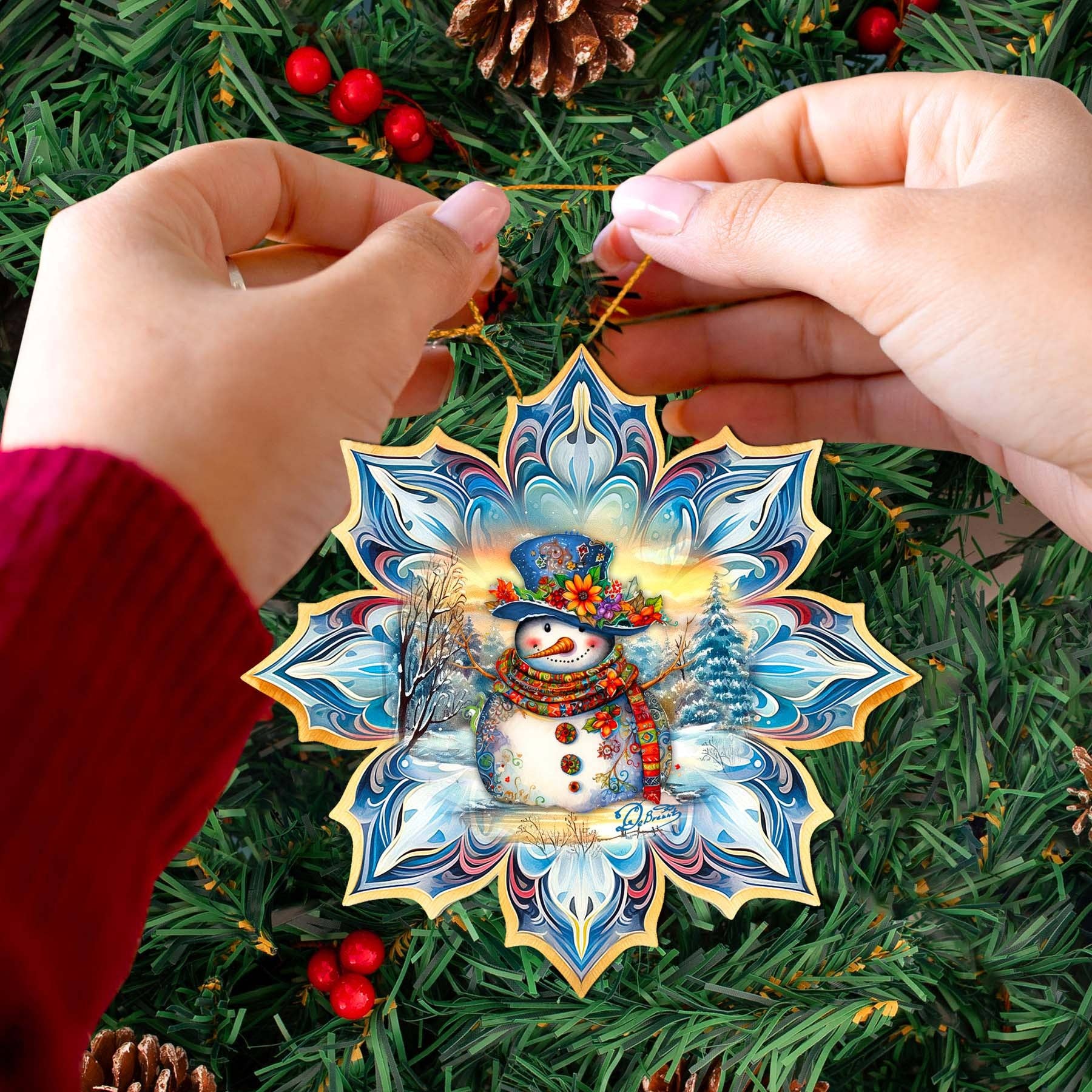 Designocracy - Vendita all'ingrosso Decorazione - Pupazzo di neve blu, fiocco di neve, ornamenti in legno, Gdebrekht, Natale3