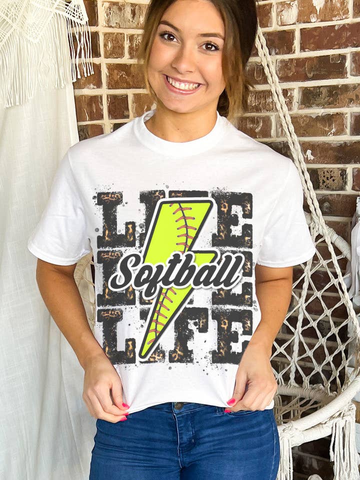 Softball Life Lightning Bolt T-Shirt for wholesale by Sugar Stitch