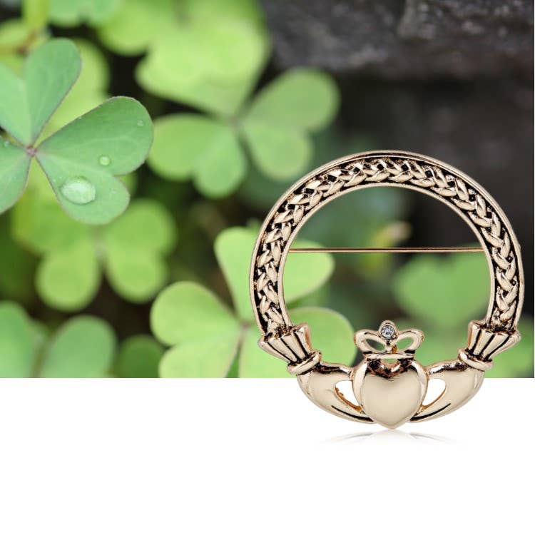 The Irish Jewelry Company - Wholesale Brooch - Woven Gold Claddagh Brooch1