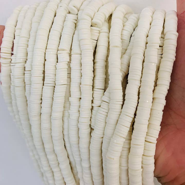 The Bead Bazaar - Wholesale Beads - White Puka Shell Heishi Beads, White Disc Beads, Spacer Beads, Polymer Clay Beads, Beads For Mask Chains, Jewelry Supplies, Flat Beads, White Bead1