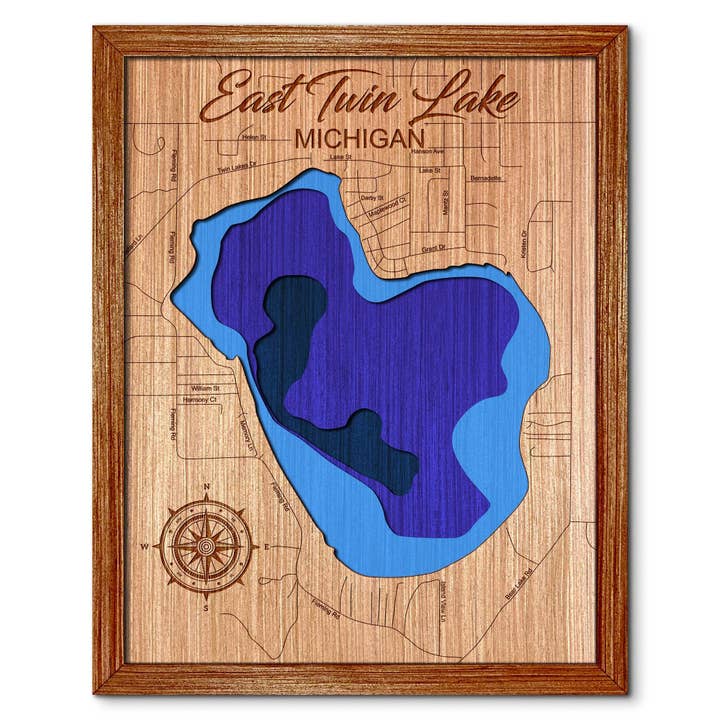 East Twin Lake, Lewiston Michigan Depth Map Wall Art for wholesale by Premier Gifts and More