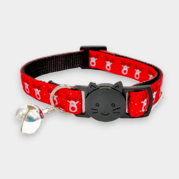 Collier de Noël pour chat - Rouge avec rennes pour la vente par Zacal Cat Collars
