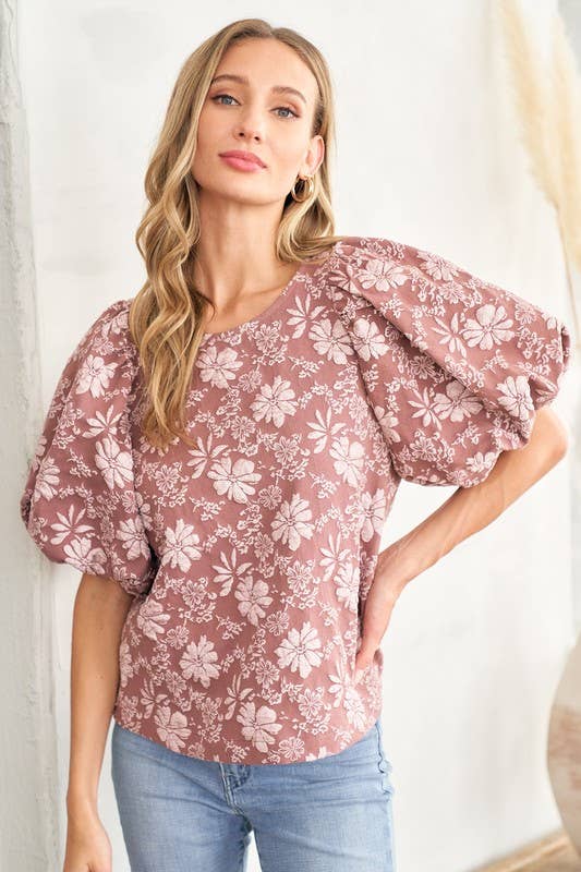 Nicabel - Wholesale Blouse - Women's - Plus textured puff scoop neck top-PIST105389