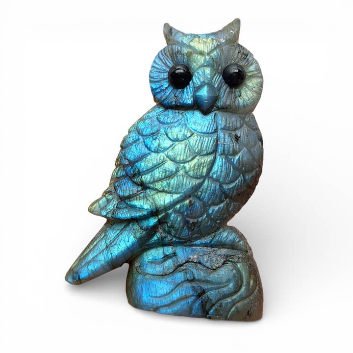 Labradorite Owl Figurine AA+ 7x5.5cm (unique model nº35) for wholesale by Foliesbijoux