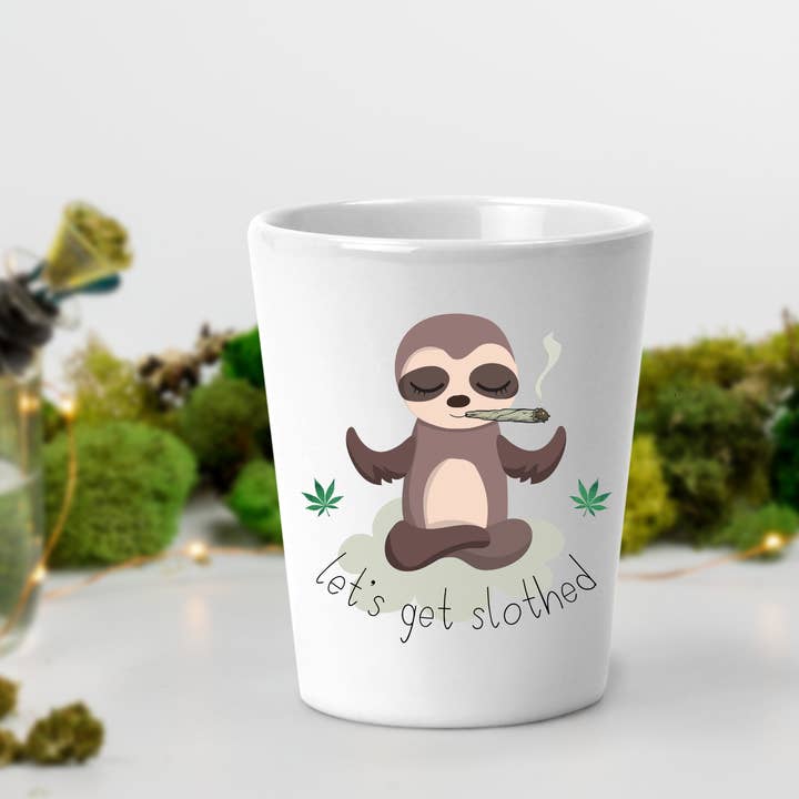 A&A Custom Crafts - Wholesale Shot Glass - Funny Stoner Sloth Shot Glasses (Choose Your Saying)