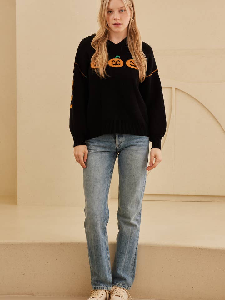 Noir Pull d'Halloween à capuche avec broderie Jaco O en vente sur Faire1