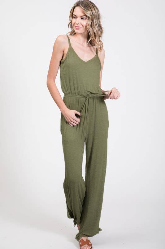 7th Ray - Wholesale Jumpsuit - Women's - Classic Aesthetic Split Side Tied Hem Jumpsuit J241823