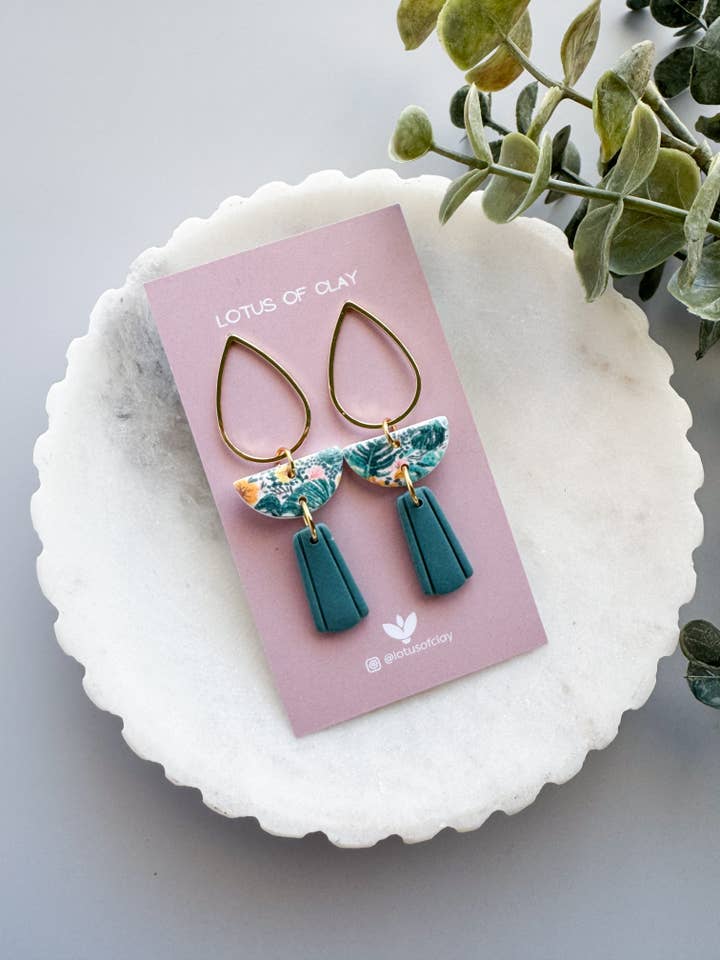 Statement geometric dangle earrings, handmade clay earrings for wholesale by Lotus of clay