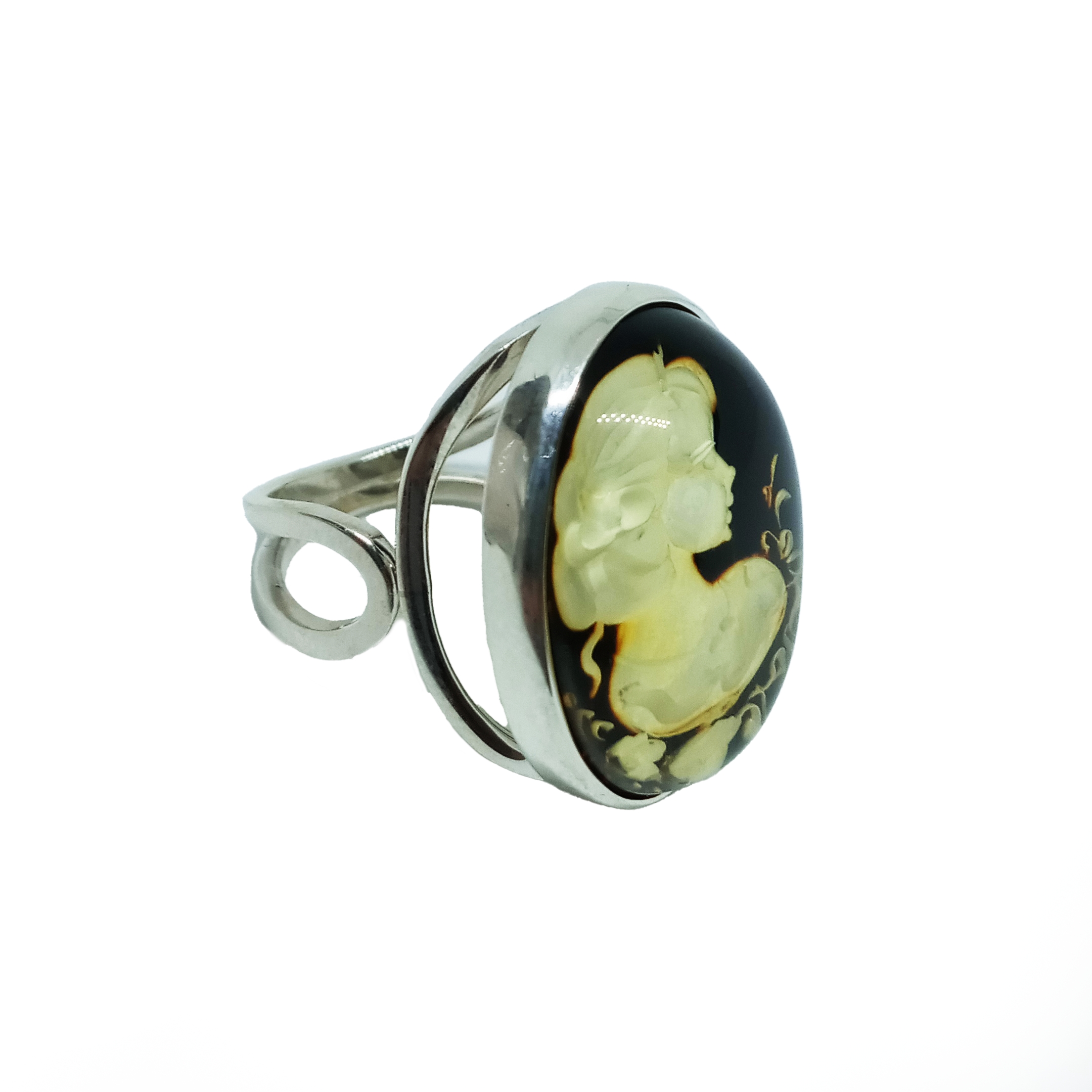 Amberman - Wholesale Cocktail/Statement Ring - Amber Cameo / Intaglio Lady Adjustable Ring1