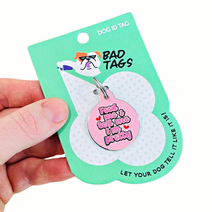Bad Tags - Wholesale Pet Identification Tag - Cat/Dog - Cute Dog ID Tag w/ Personalized QR Code - Tell Me I'm Pretty