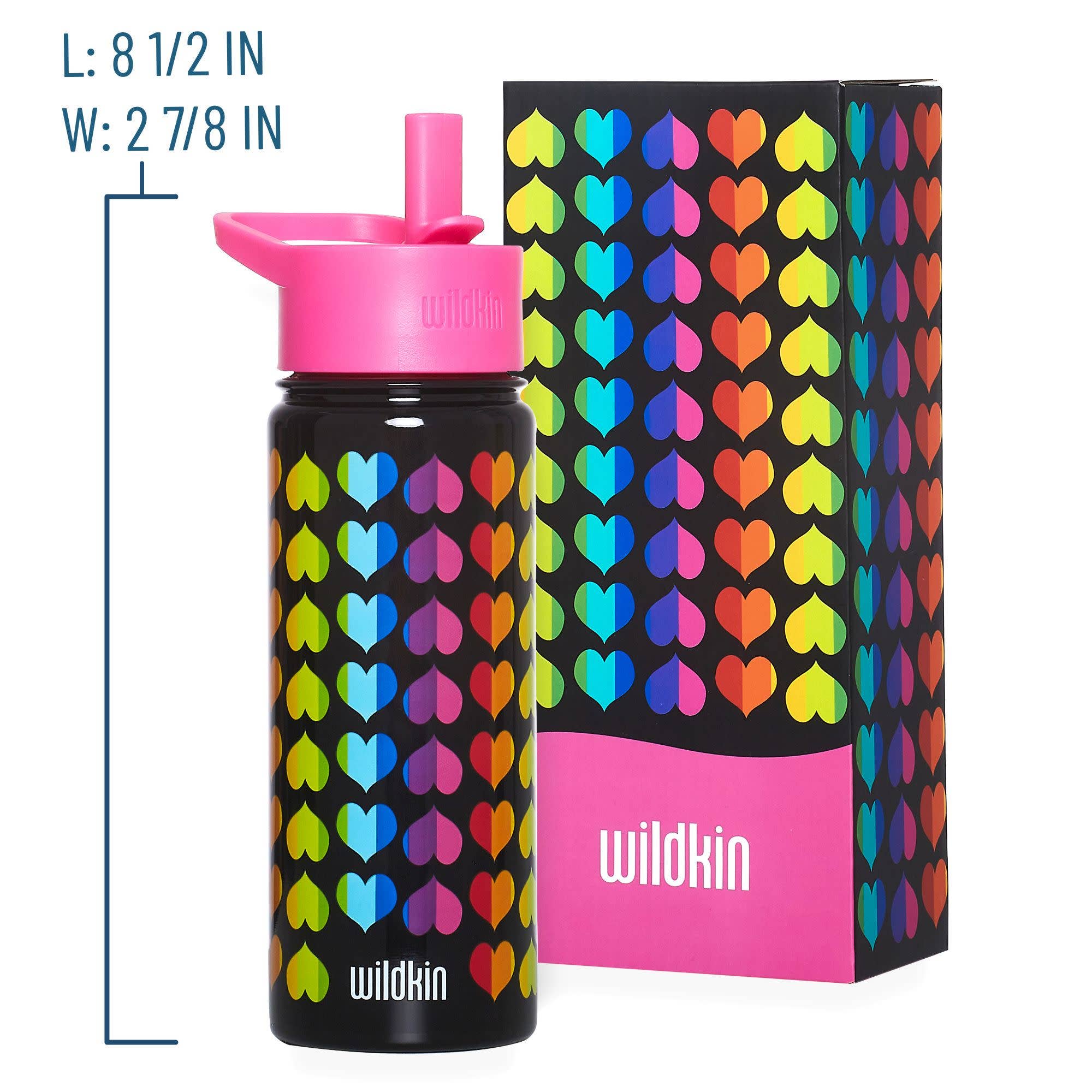 Wildkin - Wholesale Water Bottle - Rainbow Hearts 18 oz Steel Water Bottle3