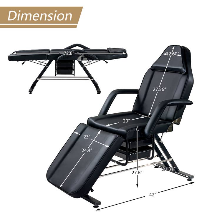 39F Inc. - Wholesale Chair - Massage Salon Tattoo Chair with Two Trays Esthetician Bed with Hydraulic Stool,Multi-Purpose 3-Section Facial Bed Table, Adjustable Beauty Barber Spa Beauty Equipment, Black