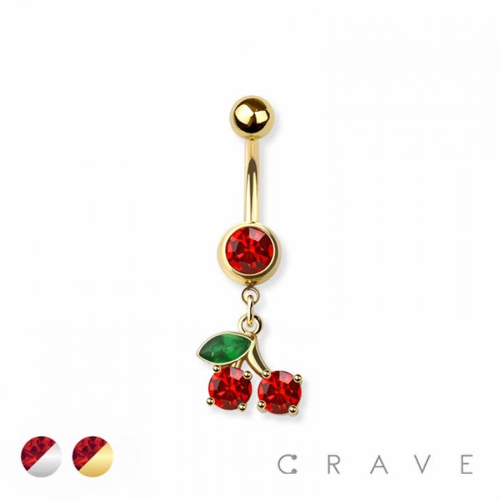 CRAVE BODY JEWELRY - Wholesale Belly Ring - 316L SURGICAL STEEL CZ CHERRY BELLY BUTTON NAVEL RING