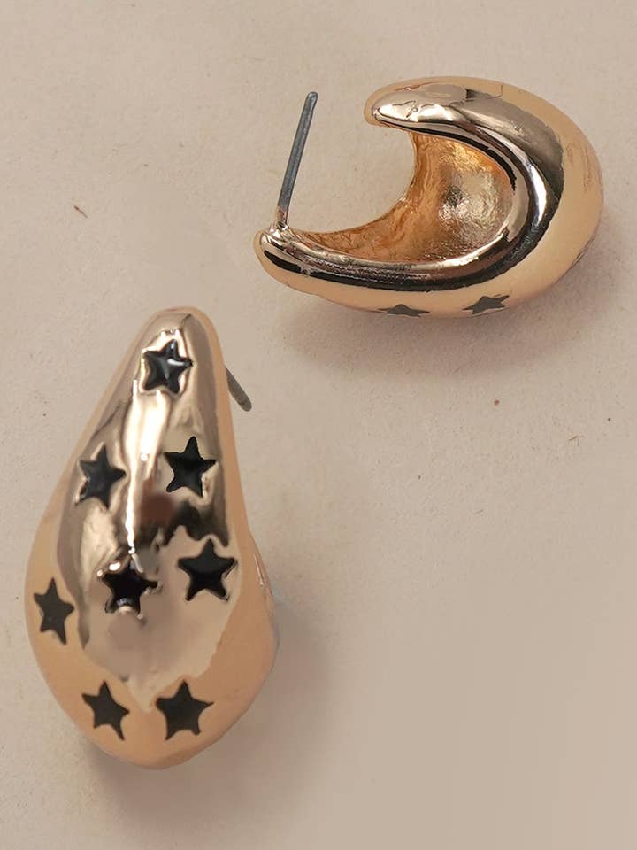 STAR STUDDED ON HUGGIE HOOP OVAL EARRINGS | 31E50385 for wholesale by JOSSLYN by wall to wall