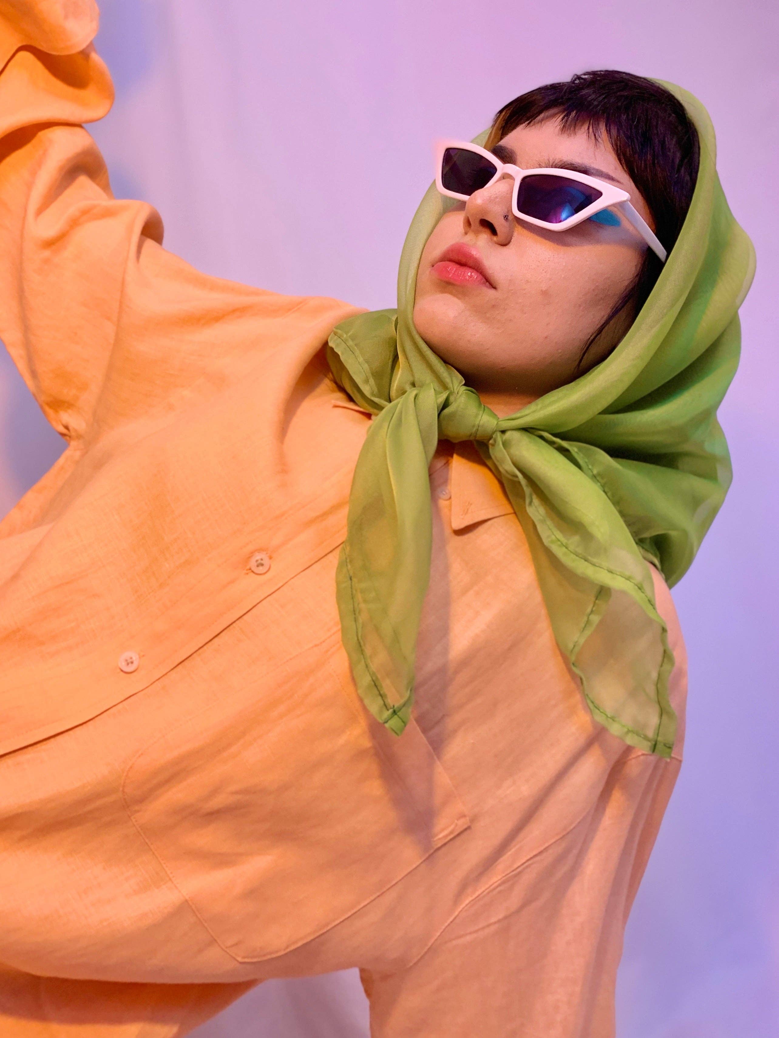 Shop Journal Vintage - Wholesale Scarf - Women's - Large lime sheer square scarf3