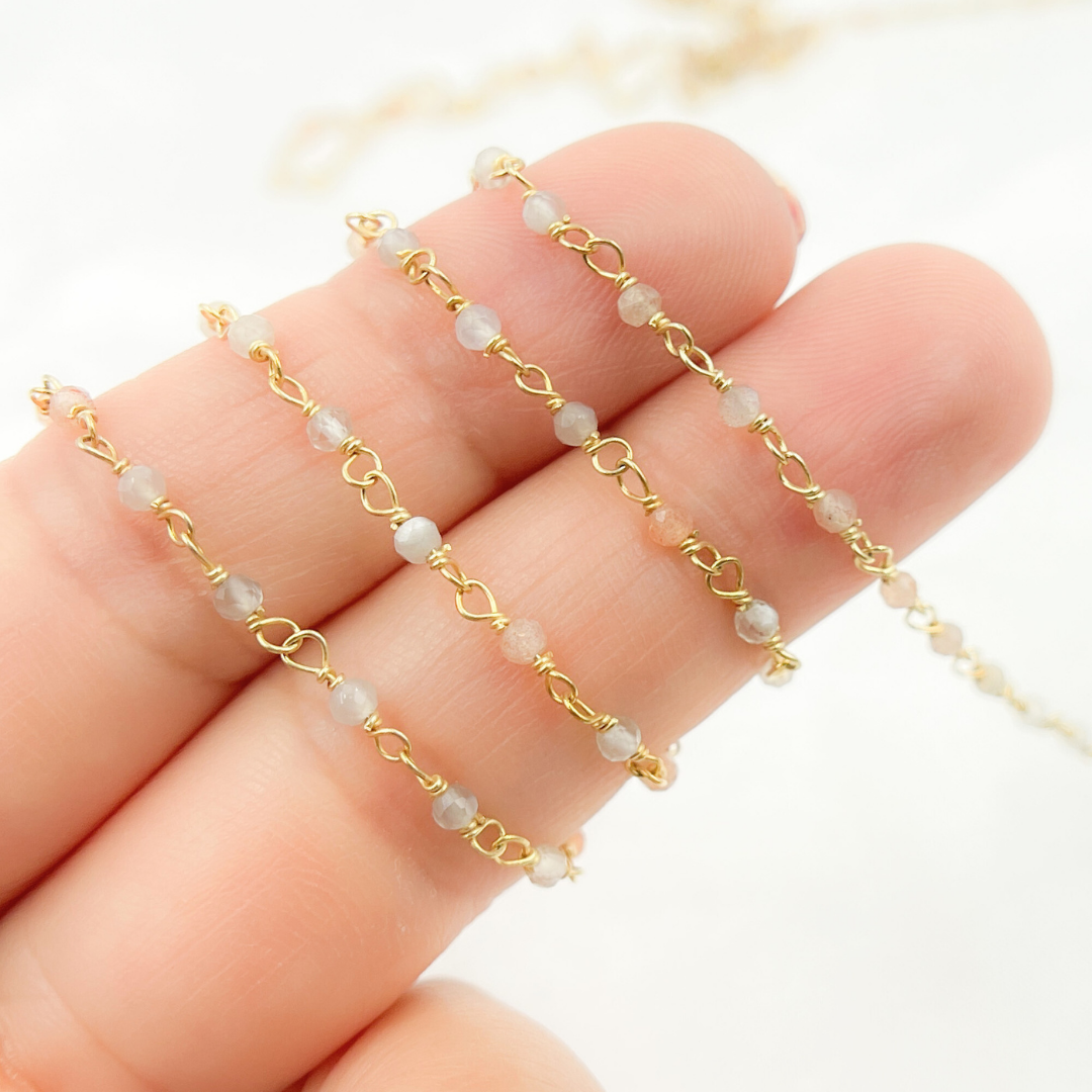 Tresor Jewelry Inc. - Wholesale Link & Chain Bracelet - Coated Peach Moonstone Wire Chain. CMS583