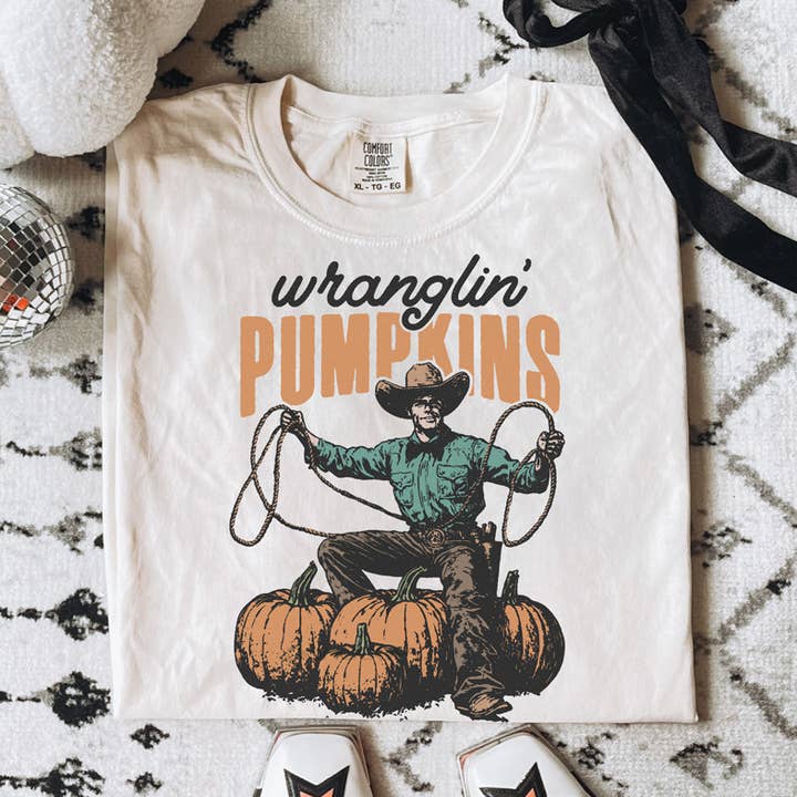 Wranglin’ Pumpkins Fall Western DTF Heat Transfer for wholesale by Trendy Transfers