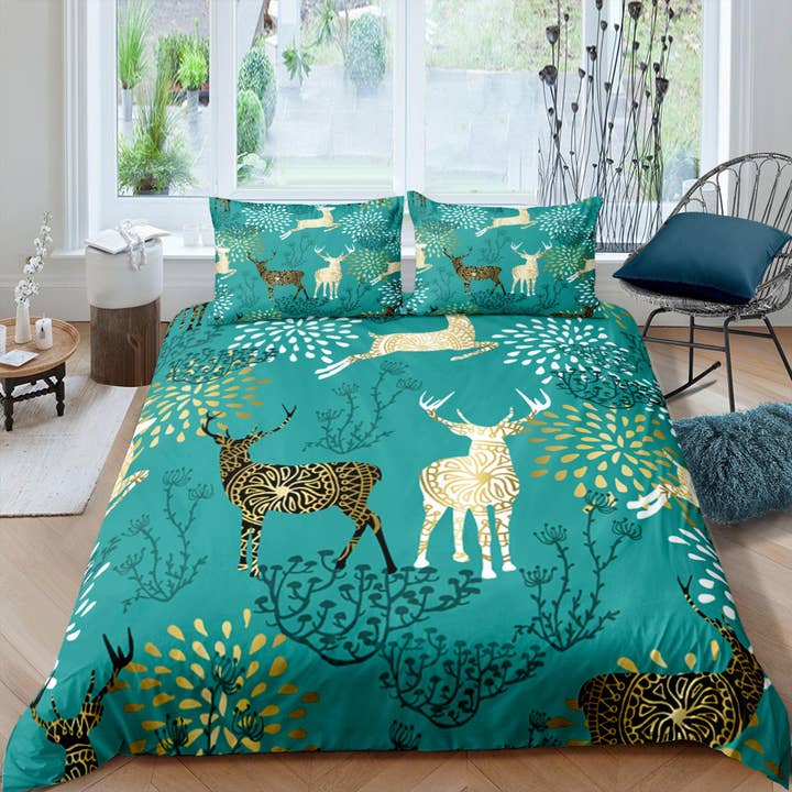 Christmas Duvet Cover Set and Christmas Pillows Reindeer Dorm Bedding Comforter Cover Christmas Gift 2 for wholesale by daintyduvet