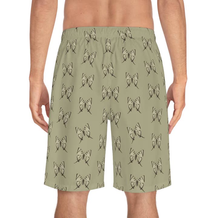 Seam thread color automatically matched to design Butterfly Khaki Men's Board Shorts for wholesale on Faire3