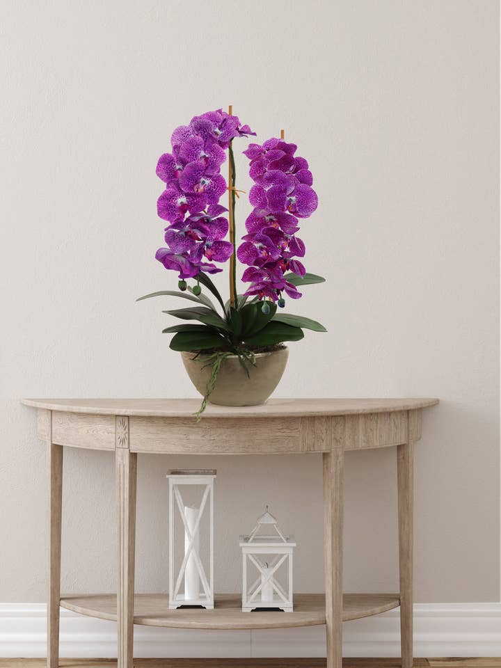 Set Of 2 41” Purple & White Silk Phalaenopsis Orchid Stems for wholesale by Larksilk