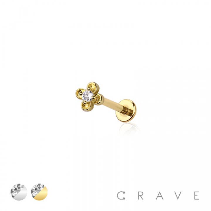 MULTI CZ CLOVER FLOWER TOP THREADLESS (PUSH IN) for wholesale by CRAVE