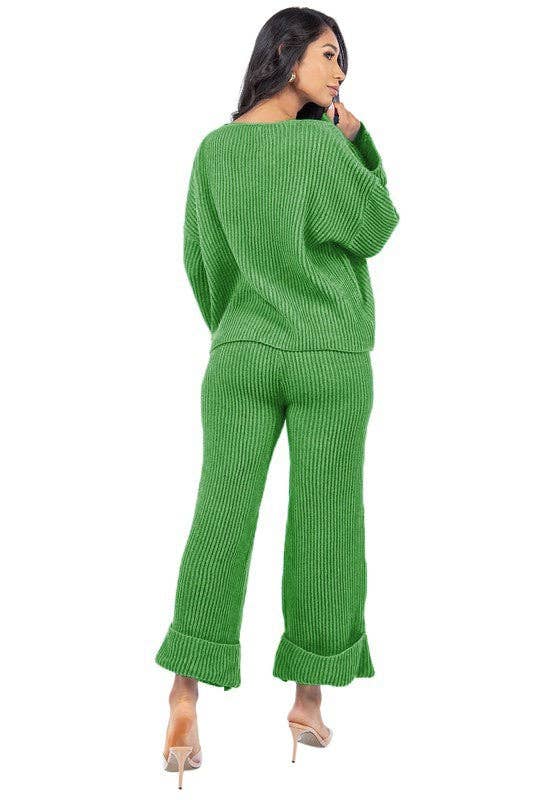 Green WOMEN FASHION 2PCS SWEATER PANTS SET for wholesale on Faire3