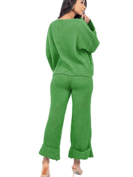 Green WOMEN FASHION 2PCS SWEATER PANTS SET for wholesale on Faire3