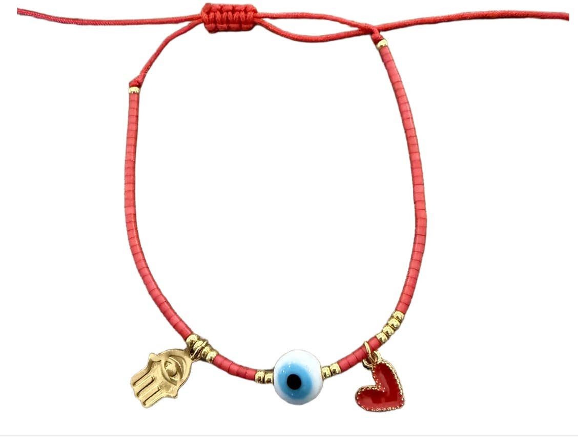 lil darlings inc - Wholesale Charm/Dangle Bracelet - Red string, evil eye, Hamsa, and heart bracelet