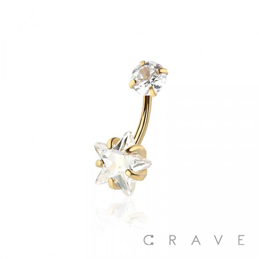 CRAVE - Wholesale Belly Ring - DOUBLE PRONG SET STAR CZ 316L SURGICAL STEEL NAVEL RING9