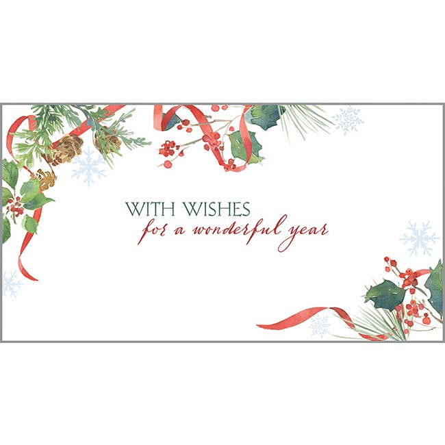 GINA B DESIGNS - Wholesale Season's Greetings Card - Money Gift Card Holder- Garland & Ribbon