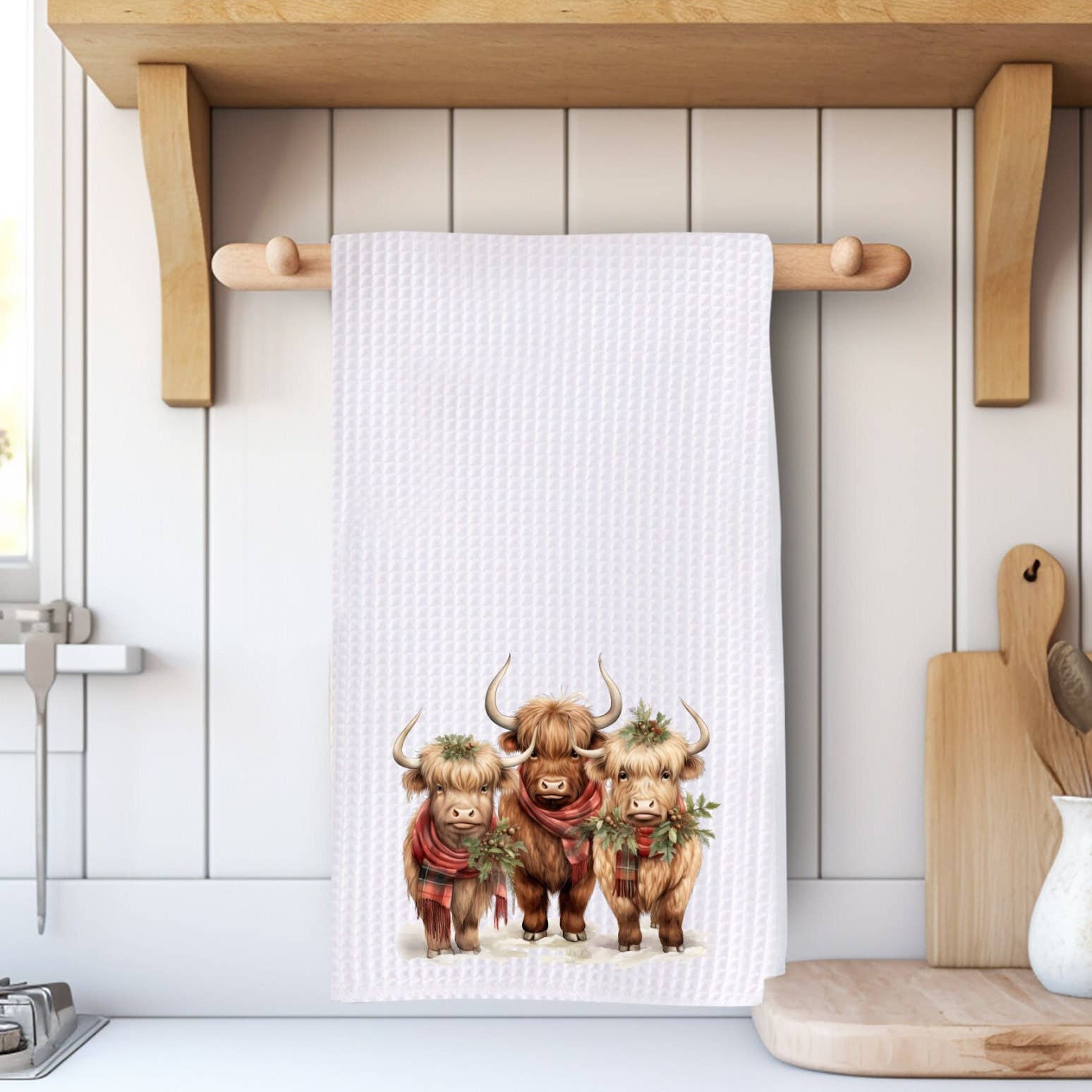 Fernville Creations - Wholesale Tea Towel - Highland Cow Holiday Ranch Farmhouse Kitchen Towel5