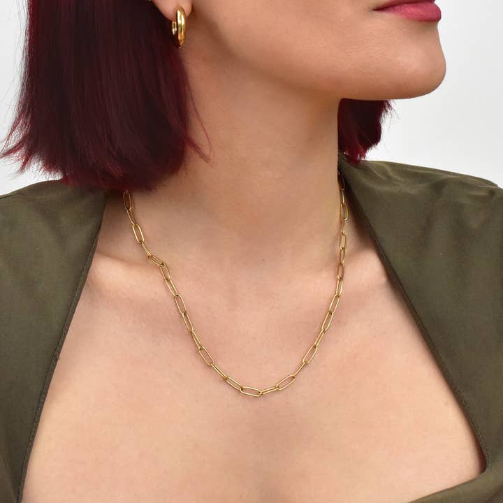 MAI DESIREE - Wholesale Link & Chain Necklace - RICKY GOLD PAPERCLIP CHAIN NECKLACE