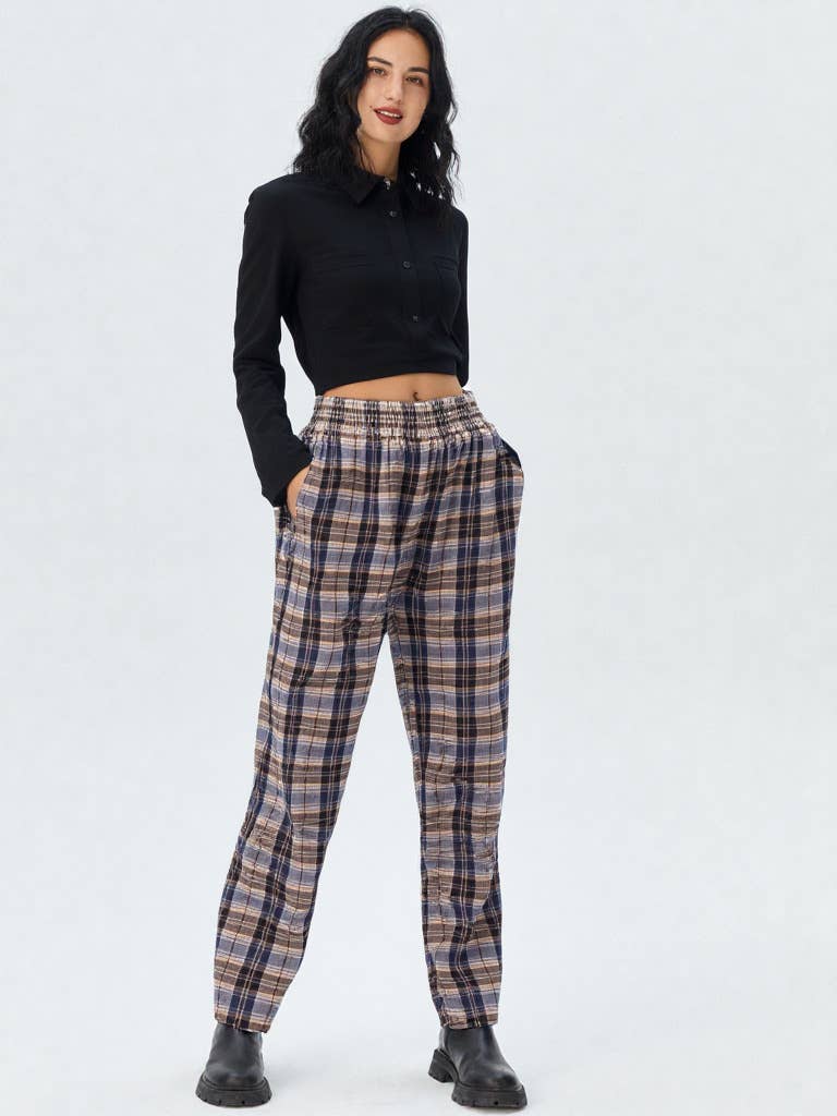 VERY J - Wholesale Pants - Women's - NP70310-Corduroy Flannel Plaid Cozy Comfy Pants22