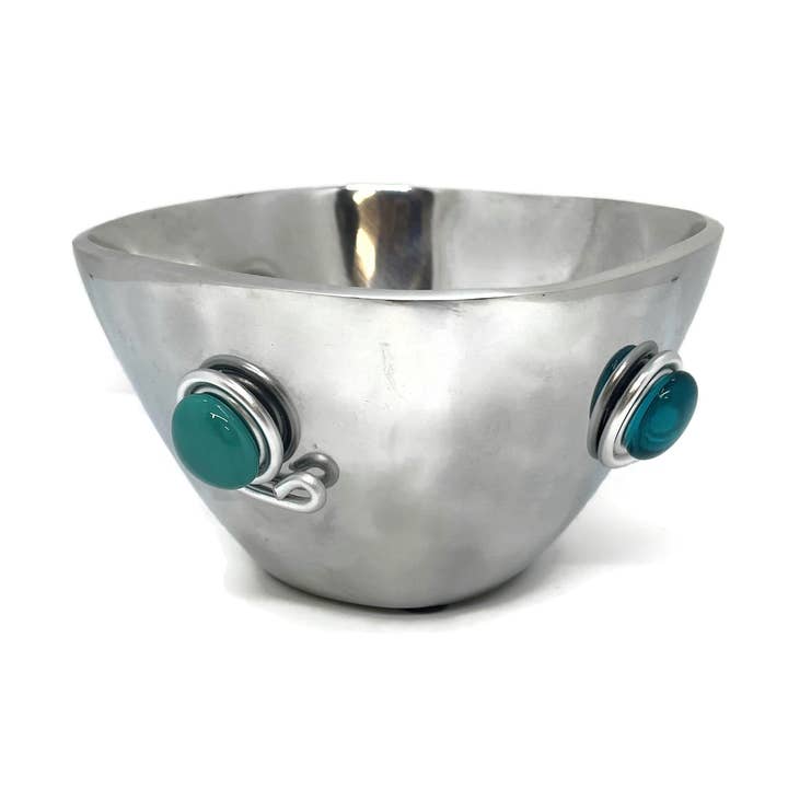 Small metal candy bowl in Teals for wholesale by Swiddles Inc