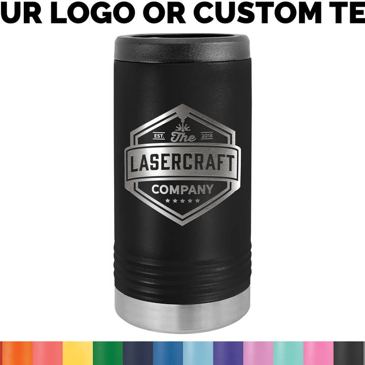 Porte-canette Slim personnalisé avec illustration ou logo personnalisés pour la vente par The Lasercraft Company